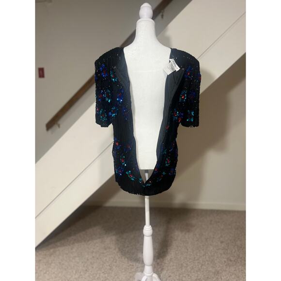 Vintage Stenay Beaded Sequined Embellished Short Sleeve 100% Silk Top Size XL - Picture 5 of 9